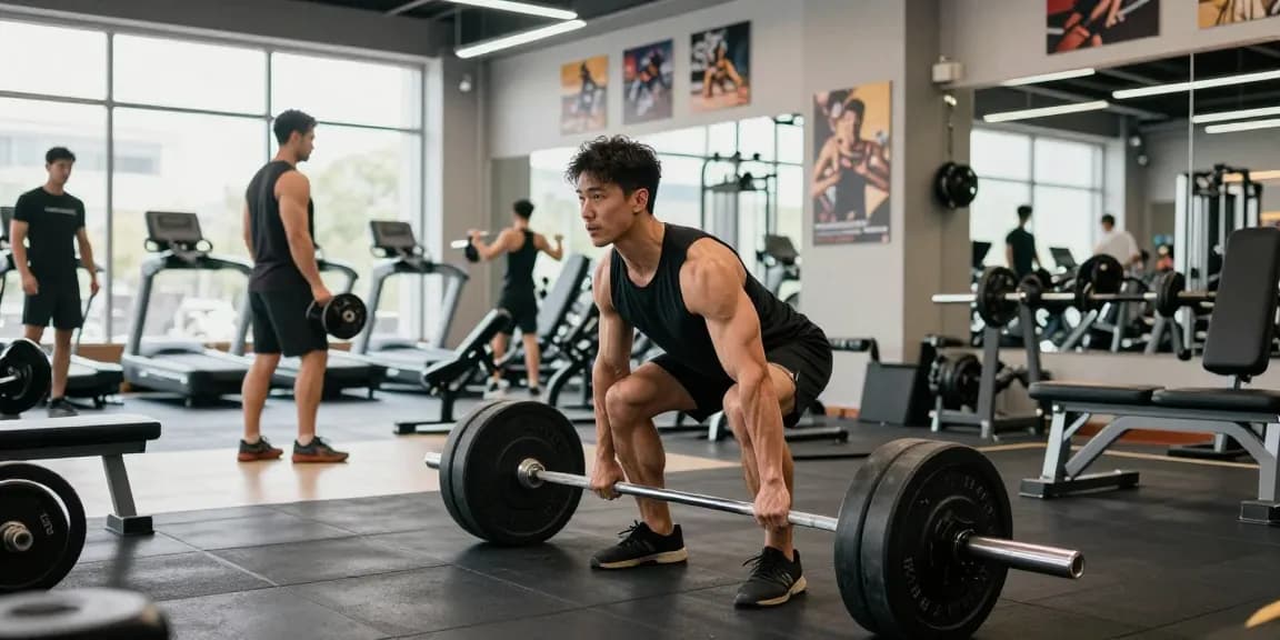 Man deadliften in Unique Pharma Steroïden Winkel met moderne fitnessapparatuur.