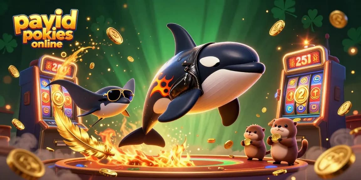 Play exciting payid pokies online with an orca whale, stingray, and sea otters in a vibrant casino scene.