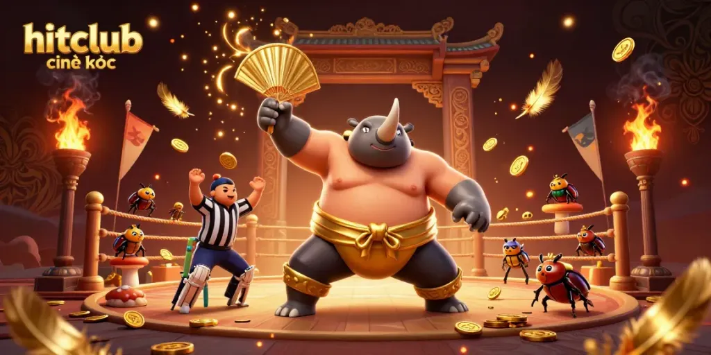 Experience the energy of hitclub chính thức with a vibrant 3D beetle sumo scene featuring action-packed dynamics.