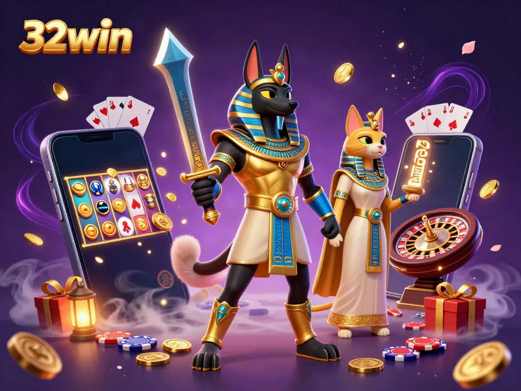 Play thrilling games at 32win while Anubis and Bastet bring luck and fun!