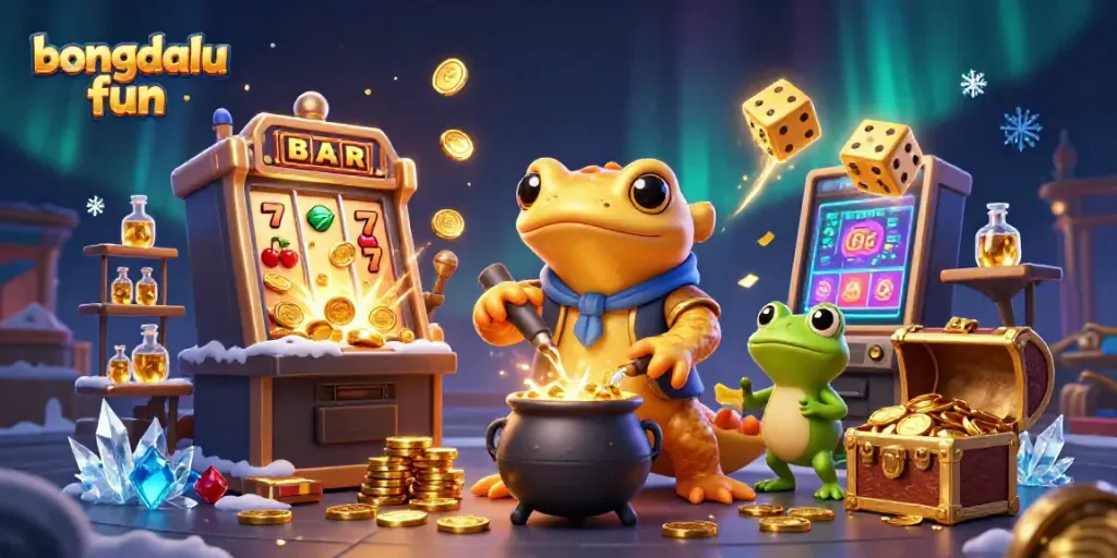 Experience exhilarating wins with bongdalu fun in a vibrant 3D cartoon casino scene.