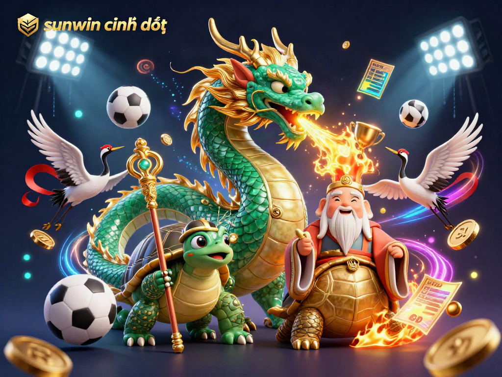 Experience the thrill of sunwin chính thức with this vibrant 3D illustration featuring casino elements, sports intensity, and lucky symbols.