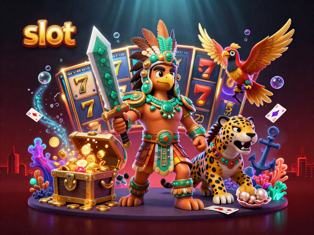 Spin slot reels with Aztec warriors and treasures in this vibrant casino illustration.