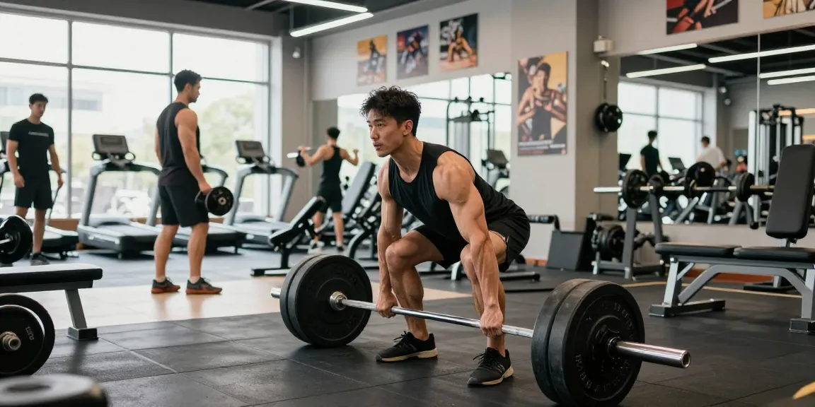 Man deadliften in Unique Pharma Steroïden Winkel met moderne fitnessapparatuur.