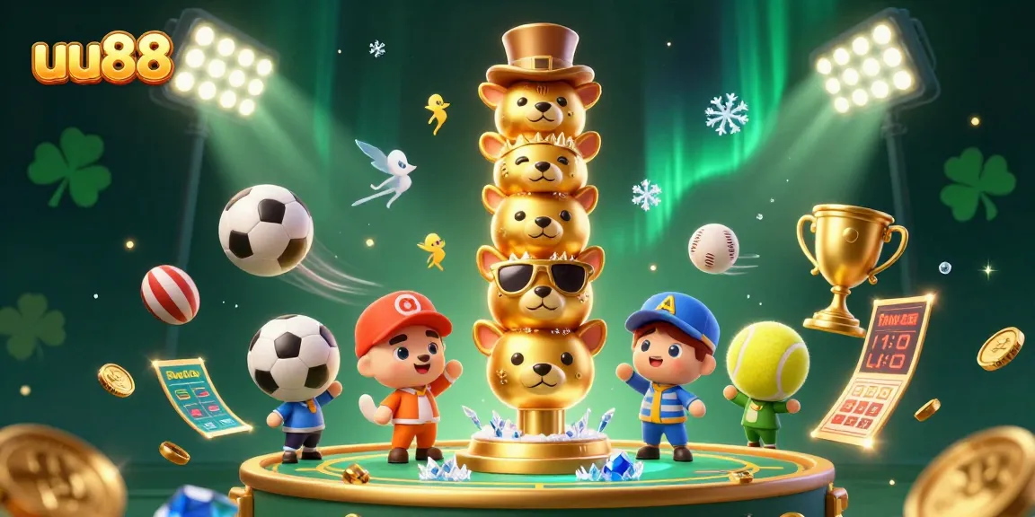 Get ready for action with uu88's dynamic casino adventure featuring a golden totem pole and sports elements.