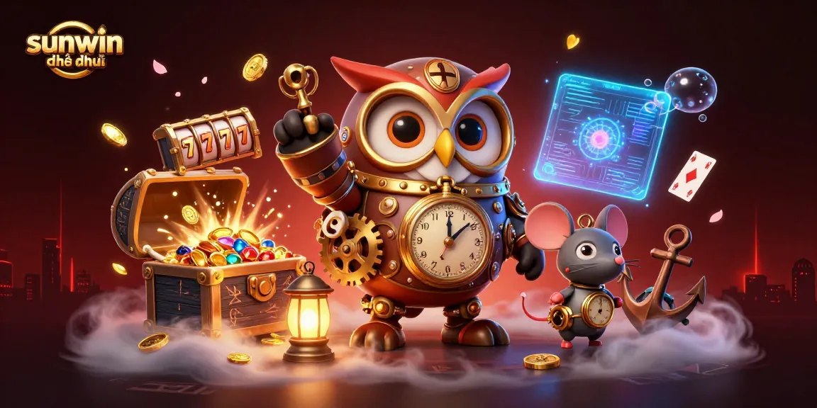 Explore the exciting world of sunwin chính thức with an adventure-filled casino scene featuring cartoon characters and vibrant game elements.