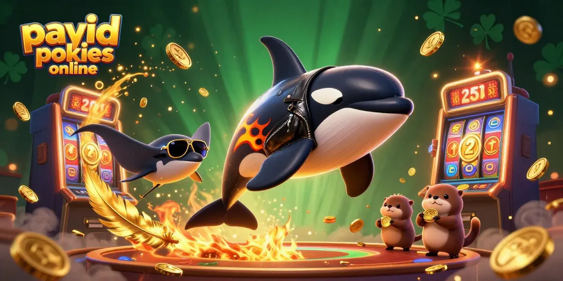 Play exciting payid pokies online with an orca whale, stingray, and sea otters in a vibrant casino scene.